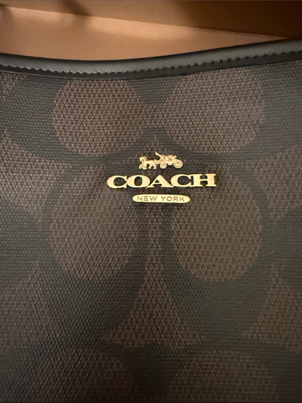 🤎Coach NWT Walnut Brown & Black Large City Tote In Signature C Monogram /Zipper - Picture 5 of 10